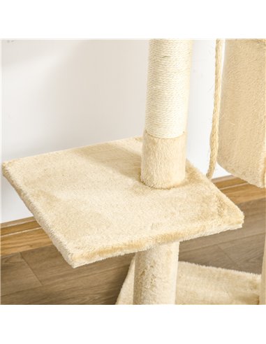 PawHut Cat Tree for Indoor Cats Pet Activity Centre Kitty Condo Climbing Scratching Post with Toys 4-tier 114cm Tall Beige