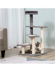PawHut 100 cm Cat Tree for Indoor Cats Kitten Scratch Scratching Post Climbing Tower Activity Centre Grey 2