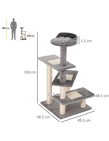 PawHut 100 cm Cat Tree for Indoor Cats Kitten Scratch Scratching Post Climbing Tower Activity Centre Grey
