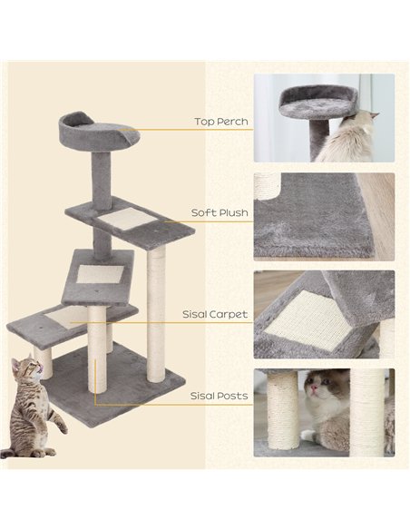 PawHut 100 cm Cat Tree for Indoor Cats Kitten Scratch Scratching Post Climbing Tower Activity Centre Grey - pic 147722 | FastDaddyshop