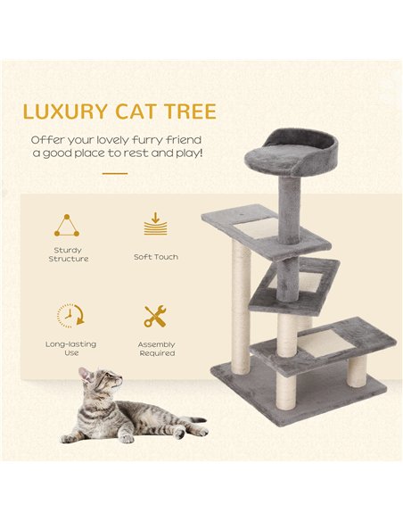 PawHut 100 cm Cat Tree for Indoor Cats Kitten Scratch Scratching Post Climbing Tower Activity Centre Grey - pic 147724 | FastDaddyshop