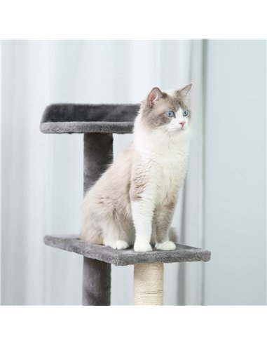 PawHut 100 cm Cat Tree for Indoor Cats Kitten Scratch Scratching Post Climbing Tower Activity Centre Grey