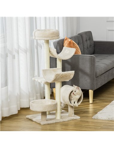PawHut Cat Tree for Indoor Cats Kitten Pet Scratching Post Perch Activity Center Scratcher Climb Post Play House Arch with Tunne