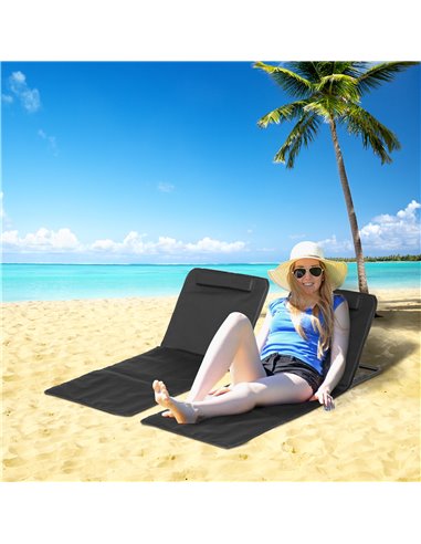 Outsunny Set of 2 Foldable Garden Beach Chair Mat, Sun Lounger Seats with Carry Bag, Black
