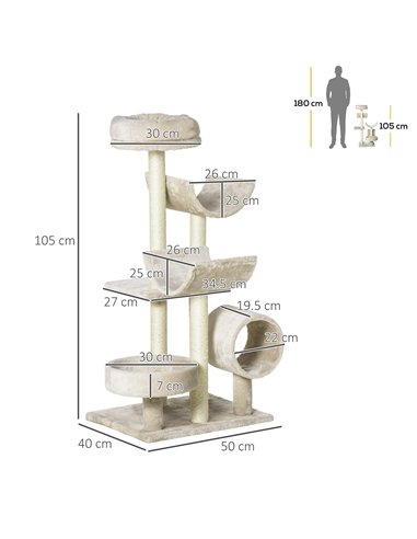 PawHut Cat Tree for Indoor Cats Kitten Pet Scratching Post Perch Activity Center Scratcher Climb Post Play House Arch with Tunne