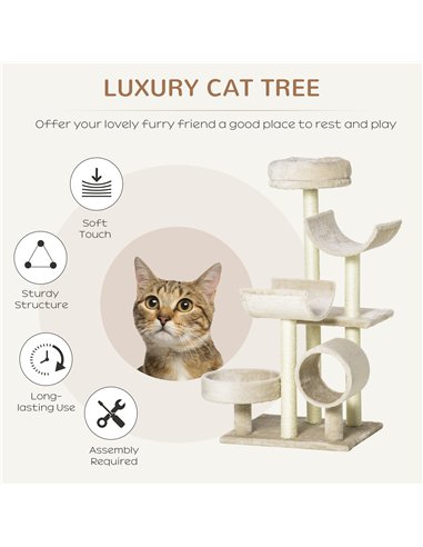 PawHut Cat Tree for Indoor Cats Kitten Pet Scratching Post Perch Activity Center Scratcher Climb Post Play House Arch with Tunne