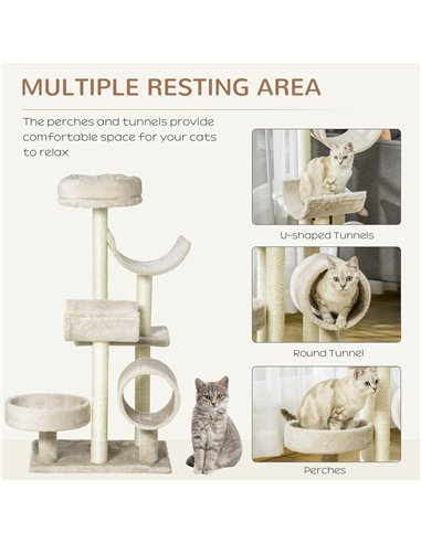 PawHut Cat Tree for Indoor Cats Kitten Pet Scratching Post Perch Activity Center Scratcher Climb Post Play House Arch with Tunne