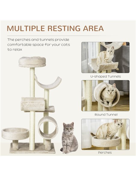 PawHut Cat Tree for Indoor Cats Kitten Pet Scratching Post Perch Activity Center Scratcher Climb Post Play House Arch with Tunne - pic 147732 | FastDaddyshop