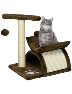 PawHut Cat Tree, Cat Tower for Kittens with Rotatable Top Bar, Sisal Scratching Post, Tunnel, Dangling Balls - Brown