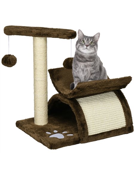 PawHut Cat Tree, Cat Tower for Kittens with Rotatable Top Bar, Sisal Scratching Post, Tunnel, Dangling Balls - Brown - pic 147737 | FastDaddyshop