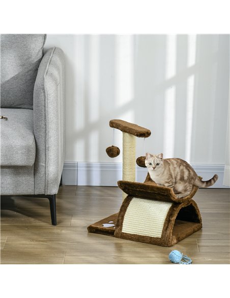 PawHut Cat Tree, Cat Tower for Kittens with Rotatable Top Bar, Sisal Scratching Post, Tunnel, Dangling Balls - Brown - pic 147738 | FastDaddyshop