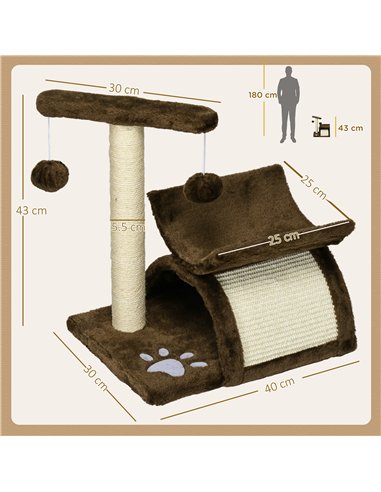 PawHut Cat Tree, Cat Tower for Kittens with Rotatable Top Bar, Sisal Scratching Post, Tunnel, Dangling Balls - Brown