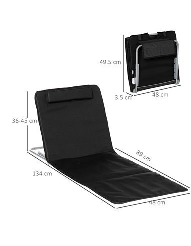 Outsunny Set of 2 Foldable Garden Beach Chair Mat, Sun Lounger Seats with Carry Bag, Black