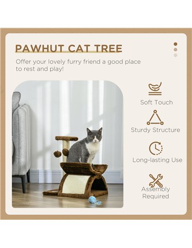 PawHut Cat Tree, Cat Tower for Kittens with Rotatable Top Bar, Sisal Scratching Post, Tunnel, Dangling Balls - Brown