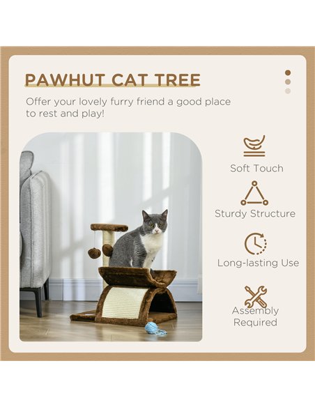 PawHut Cat Tree, Cat Tower for Kittens with Rotatable Top Bar, Sisal Scratching Post, Tunnel, Dangling Balls - Brown - pic 147740 | FastDaddyshop