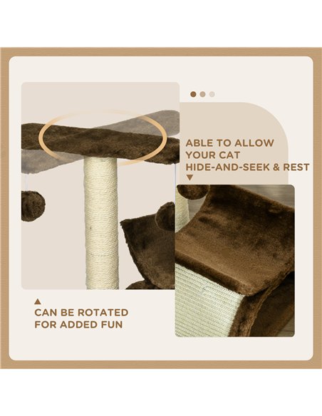 PawHut Cat Tree, Cat Tower for Kittens with Rotatable Top Bar, Sisal Scratching Post, Tunnel, Dangling Balls - Brown - pic 147741 | FastDaddyshop
