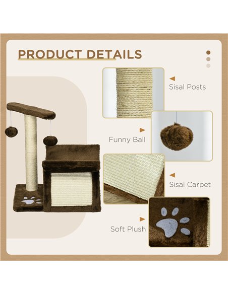 PawHut Cat Tree, Cat Tower for Kittens with Rotatable Top Bar, Sisal Scratching Post, Tunnel, Dangling Balls - Brown - pic 147742 | FastDaddyshop