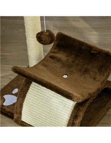 PawHut Cat Tree, Cat Tower for Kittens with Rotatable Top Bar, Sisal Scratching Post, Tunnel, Dangling Balls - Brown