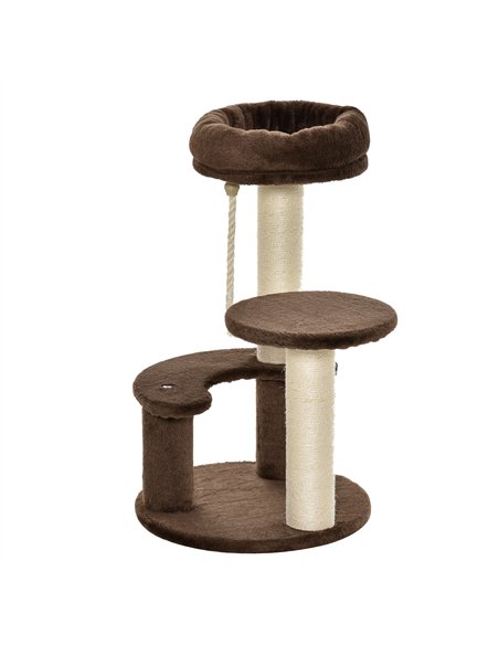 PawHut 65cm Cat Tree, Cat Tower for Kittens, Small Cat Condo with Sisal Scratching Posts, Hanging Rope, Perches - Brown - pic 147746 | FastDaddyshop