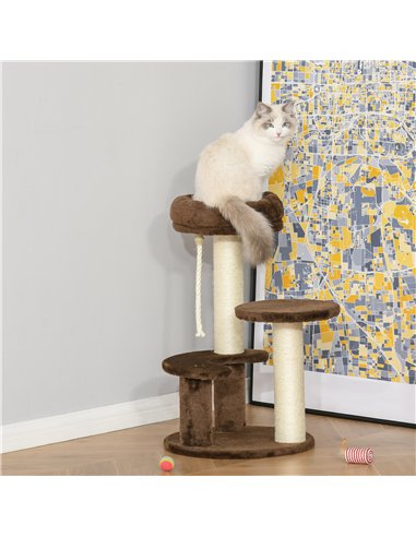 PawHut 65cm Cat Tree, Cat Tower for Kittens, Small Cat Condo with Sisal Scratching Posts, Hanging Rope, Perches - Brown