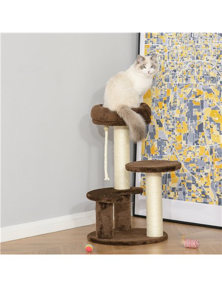 PawHut 65cm Cat Tree, Cat Tower for Kittens, Small Cat Condo with Sisal Scratching Posts, Hanging Rope, Perches - Brown - pic 147747 | FastDaddyshop