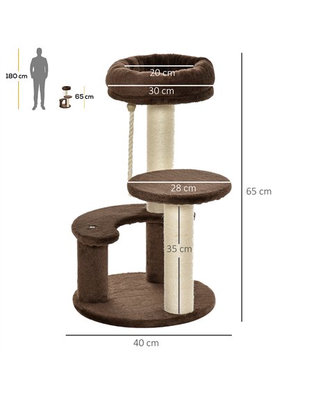 PawHut 65cm Cat Tree, Cat Tower for Kittens, Small Cat Condo with Sisal Scratching Posts, Hanging Rope, Perches - Brown - pic 147748 | FastDaddyshop