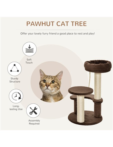 PawHut 65cm Cat Tree, Cat Tower for Kittens, Small Cat Condo with Sisal Scratching Posts, Hanging Rope, Perches - Brown - pic 147749 | FastDaddyshop