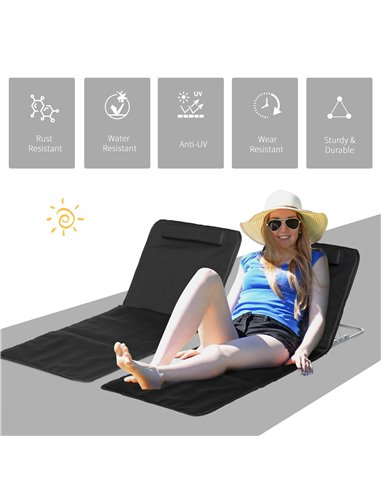 Outsunny Set of 2 Foldable Garden Beach Chair Mat, Sun Lounger Seats with Carry Bag, Black