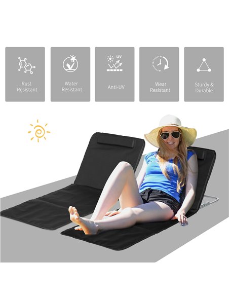 Outsunny Set of 2 Foldable Garden Beach Chair Mat, Sun Lounger Seats with Carry Bag, Black - pic 14775 | FastDaddyshop
