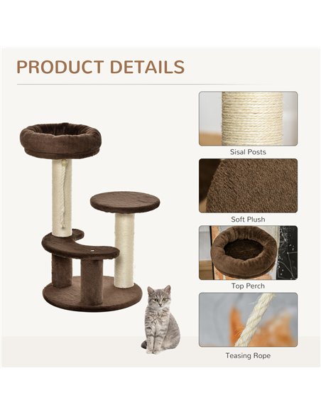 PawHut 65cm Cat Tree, Cat Tower for Kittens, Small Cat Condo with Sisal Scratching Posts, Hanging Rope, Perches - Brown - pic 147750 | FastDaddyshop