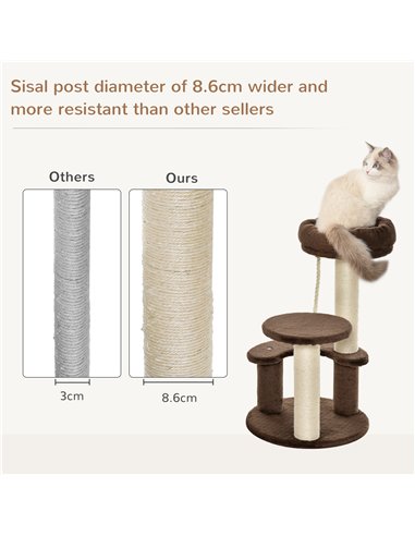 PawHut 65cm Cat Tree, Cat Tower for Kittens, Small Cat Condo with Sisal Scratching Posts, Hanging Rope, Perches - Brown