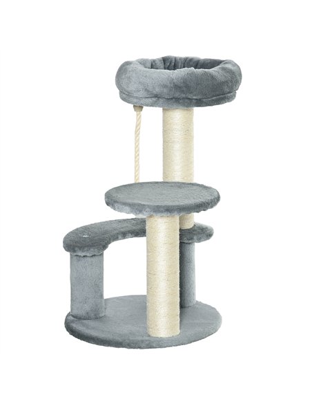 PawHut 65cm Cat Tree, Cat Tower for Kittens, Small Cat Condo with Sisal Scratching Posts, Hanging Rope, Perches - Grey - pic 147755 | FastDaddyshop