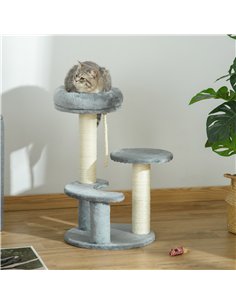 PawHut 65cm Cat Tree, Cat Tower for Kittens, Small Cat Condo with Sisal Scratching Posts, Hanging Rope, Perches - Grey 2