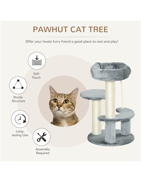PawHut 65cm Cat Tree, Cat Tower for Kittens, Small Cat Condo with Sisal Scratching Posts, Hanging Rope, Perches - Grey - pic 147758 | FastDaddyshop