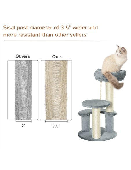PawHut 65cm Cat Tree, Cat Tower for Kittens, Small Cat Condo with Sisal Scratching Posts, Hanging Rope, Perches - Grey - pic 147760 | FastDaddyshop
