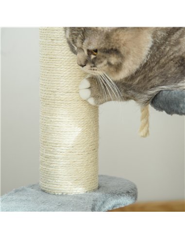 PawHut 65cm Cat Tree, Cat Tower for Kittens, Small Cat Condo with Sisal Scratching Posts, Hanging Rope, Perches - Grey
