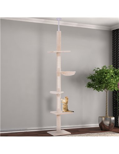 PawHut Floor to Ceiling Cat Tree for Indoor Cats 5-Tier Kitty Tower Climbing Activity Center Scratching Post Adjustable Height 2