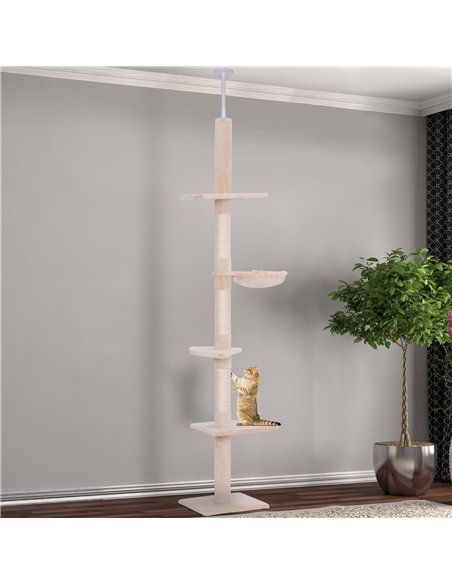 PawHut Floor to Ceiling Cat Tree for Indoor Cats 5-Tier Kitty Tower Climbing Activity Center Scratching Post Adjustable Height 2 - pic 147765 | FastDaddyshop