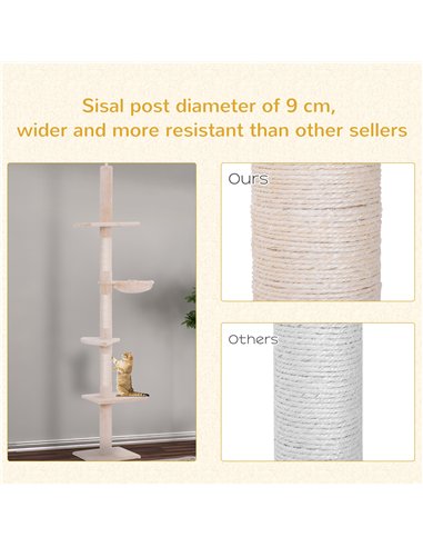 PawHut Floor to Ceiling Cat Tree for Indoor Cats 5-Tier Kitty Tower Climbing Activity Center Scratching Post Adjustable Height 2