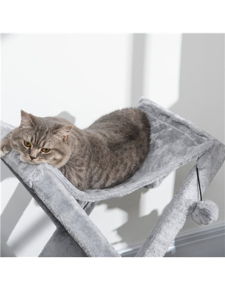 PawHut Two Tier Cat Tree for Indoor Cats Play Rest Activity Tower Plush Folding Relax Center w/ Scratching Post Hammock Pom Poms - pic 147780 | FastDaddyshop