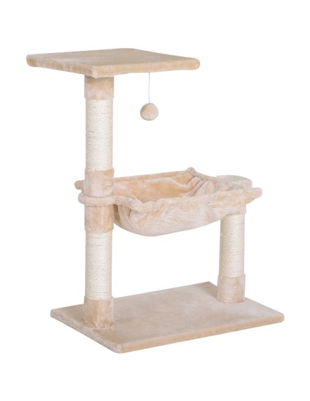PawHut Cat Scratch Post with Bed Cat Tree for Indoor Cats Sisal Scratching Posts Hammock Kitty Activity Centre Beige - pic 147782 | FastDaddyshop