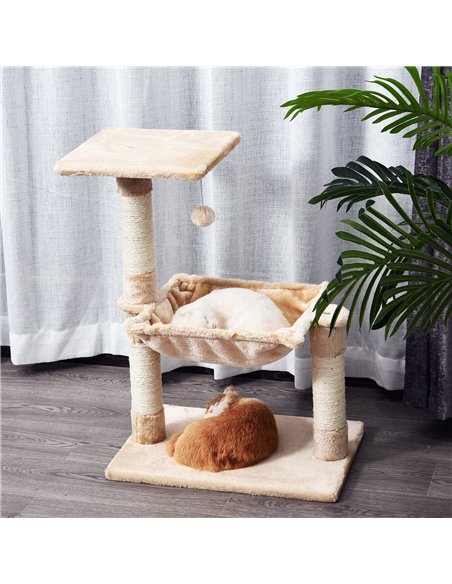 PawHut Cat Scratch Post with Bed Cat Tree for Indoor Cats Sisal Scratching Posts Hammock Kitty Activity Centre Beige - pic 147783 | FastDaddyshop
