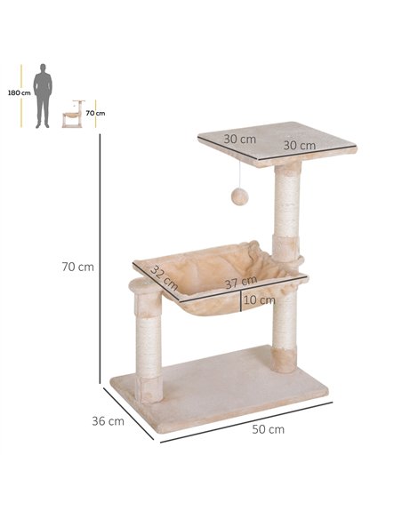 PawHut Cat Scratch Post with Bed Cat Tree for Indoor Cats Sisal Scratching Posts Hammock Kitty Activity Centre Beige - pic 147784 | FastDaddyshop