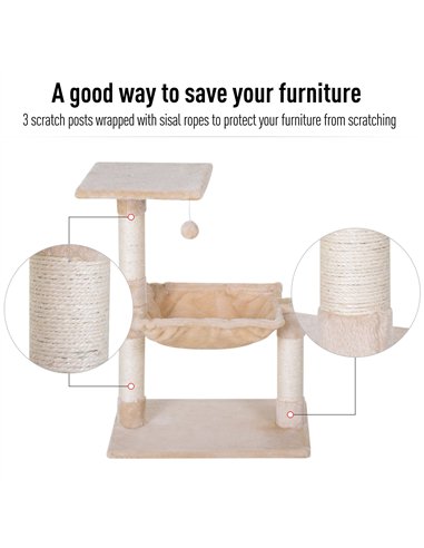 PawHut Cat Scratch Post with Bed Cat Tree for Indoor Cats Sisal Scratching Posts Hammock Kitty Activity Centre Beige