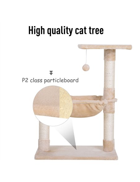 PawHut Cat Scratch Post with Bed Cat Tree for Indoor Cats Sisal Scratching Posts Hammock Kitty Activity Centre Beige - pic 147786 | FastDaddyshop