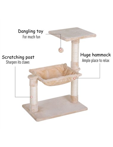 PawHut Cat Scratch Post with Bed Cat Tree for Indoor Cats Sisal Scratching Posts Hammock Kitty Activity Centre Beige