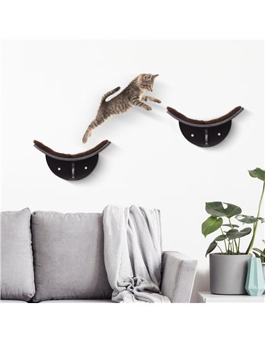 PawHut Wood Cat Shelves Wall-Mounted Shelter Curved Kitten Bed Cat Perch Climber Cat Furniture 41 x 28 x 21cm Brown