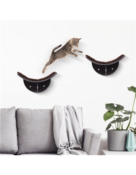 PawHut Wood Cat Shelves Wall-Mounted Shelter Curved Kitten Bed Cat Perch Climber Cat Furniture 41 x 28 x 21cm Brown - pic 147792 | FastDaddyshop