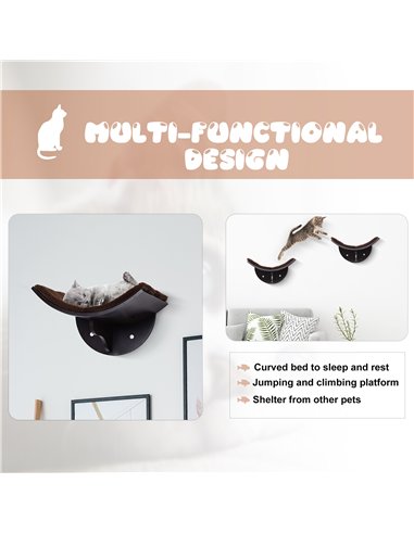 PawHut Wood Cat Shelves Wall-Mounted Shelter Curved Kitten Bed Cat Perch Climber Cat Furniture 41 x 28 x 21cm Brown
