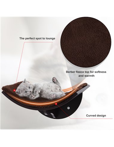 PawHut Wood Cat Shelves Wall-Mounted Shelter Curved Kitten Bed Cat Perch Climber Cat Furniture 41 x 28 x 21cm Brown